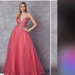Pink Sequin Embellished Prom Gown